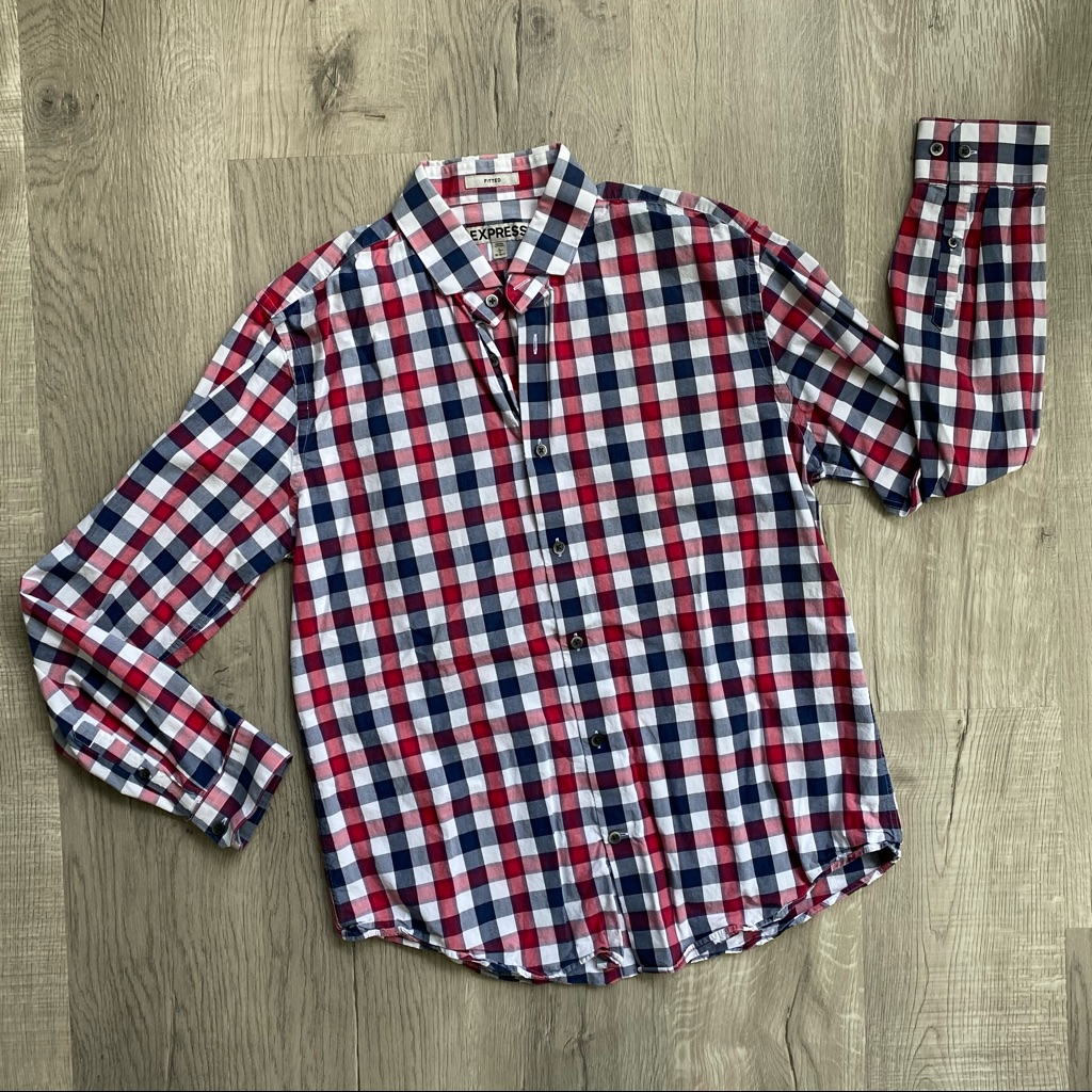 Express Fitted Blue/Red Button-Down